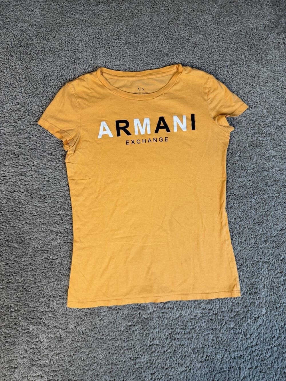 Armani Exchange Shirt Womens M Yellow ARMANI Front Logo Crew Neck Cotton